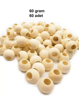 General 60 gr (60 Adet) Ahşap Boncuk 15 mm Çap x 10 mm Delik Doğal Yuvarlak Ahşap Makrome El Işi Çanta