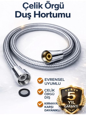 DESIPHON 150 cm Çelik Örgülü Duş Hortumu 1/2 Bağlantı 360° Anti Twist Kırılmaz Paslanmaz 5 Yıl Garantili