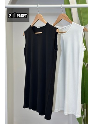 İmaj Butik 2'li Paket Siyah Beyaz Sıfır Kol Penye Içlik Tunik