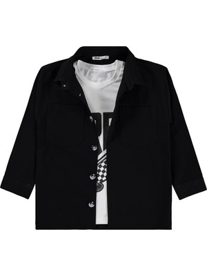 Civil Boys Çift Cepli Tişörtlü 10-13 Yaş Gömlek - Siyah