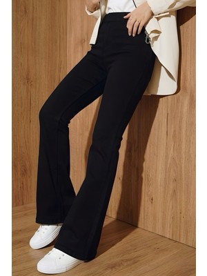 İmaj Butik Siyah Yüksek Bel Ispanyol Paça Jeans Pantolon