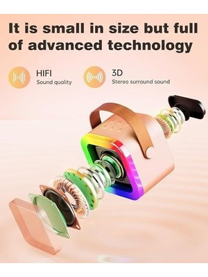 Bey Mini Karaoke Makinesi Bluetooth Hoparlörlü – Kablosuz Mikrofonlu Taşınabilir Çocuk Karaoke Cihazı, LED Işıklı Ses Değiştirici, Doğum Günü ve Parti Oyuncağı (Pembe)
