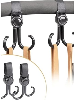 Kyrotech 2 Adet Ayarlanabilir Cırtlı 360° Döner Askı Aparatı, Çok Amaçlı 2 Li Kanca, Kaymaz ve Dayanıklı Düzenleyici Çözüm, Ev, Araba, Bisiklet, Banyo, Mutfak, Bebek Arabası Için