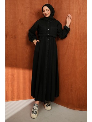 İmaj Butik Siyah Ceket Kombinli Kot Elbise
