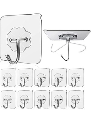 Duvar Askısı 10 Adet Şeffaf Iz Bırakmayan Güçlü Yapışkanlı Kapı Arkası Banyo Mutfak Düzenleyici Metal Kanca Askılık Güçlü Tutuş