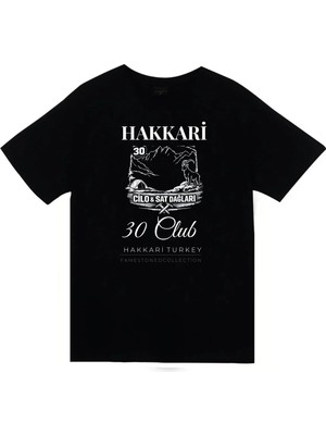 stonedfame Hakkâri - 30 - Cilo - Sat - Şehir Baskılı Unisex %100 Pamuk Siyah T-Shirt