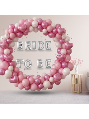 Tedaks Bride To Be Temalı Gümüş Folyo Harf Pembe Beyaz Fuşya Balonlar Pembe Kalp Süsleme