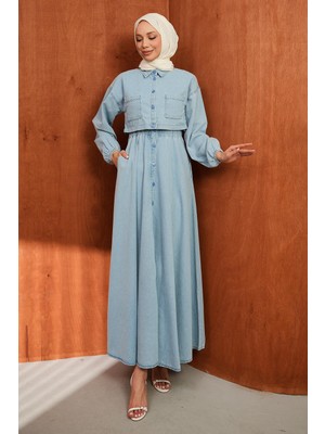 İmaj Butik Mavi Ceket Kombinli Kot Elbise