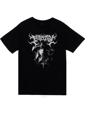 stonedfame Gothic Baskılı Unisex %100 Pamuk Siyah T-Shirt