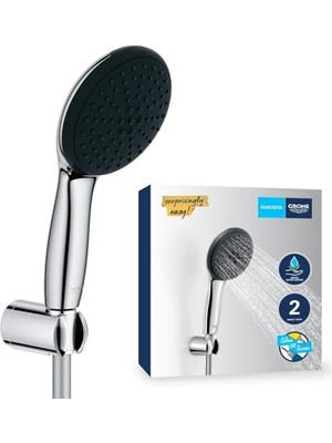 Grohe Vitalio Start 110 El Duşu Seti, 110MM Yuvarlak 2 Akışlı (Yağmur&jet) El Duşu, Duş Başlığı Tutucu, 1750MM Duş Hortumu, Duş Başlığı Seti, Krom, 27950001