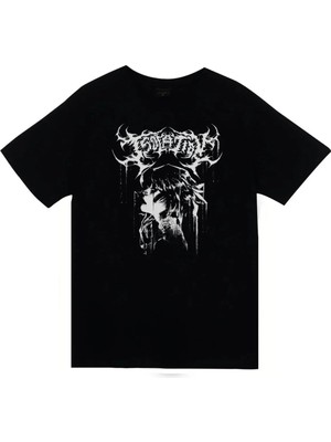 stonedfame Gothic Baskılı Unisex %100 Pamuk Siyah T-Shirt