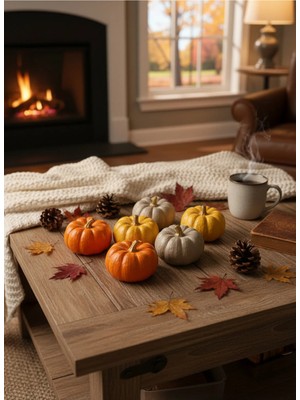 Nura Co 6'lı Dekoratif Kabak Seti Sarı Beyaz Turuncu - Ev Dekorasyonu Masa Süsü Obje