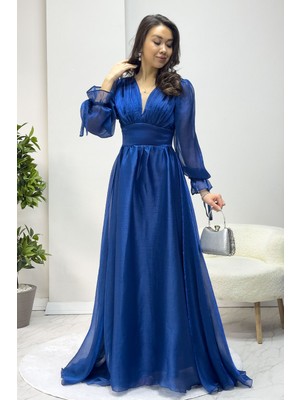 The Zks-Karpuz Kol Asimetrik Etek Prenses Abiye Elbise Pudra,gold,bej,siyah,beyaz,yeşil,indigo,lila,mavi