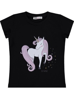 Civil Girls Unicorn Baskılı 2-5 Yaş Tişört  - Siyah