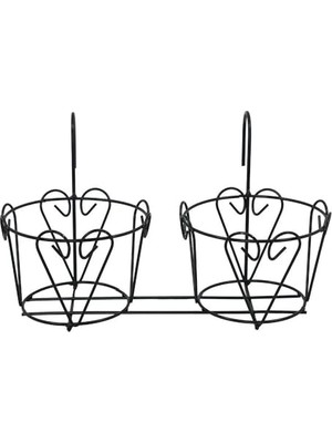 Ferforje 2'li Metal Balkon Saksısı 42X19X24 cm Dekoratif Saksı Standı, Çiçek Saksısı