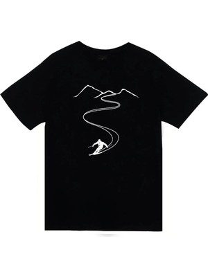 stonedfame Kayak - Dağ Baskılı Unisex %100 Pamuk Siyah T-Shirt