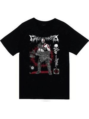 stonedfame God Of War - Kratos - Oyun Baskılı Unisex %100 Pamuk Siyah T-Shirt