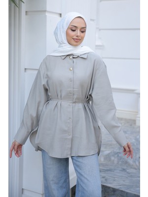 İmaj Butik Taş Bel Bağlamalı Düğmeli Gömlek