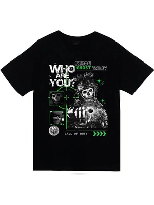 stonedfame Call Of Duty - Ghost - Simon Riley - Oyun Baskılı Unisex %100 Pamuk Siyah T-Shirt