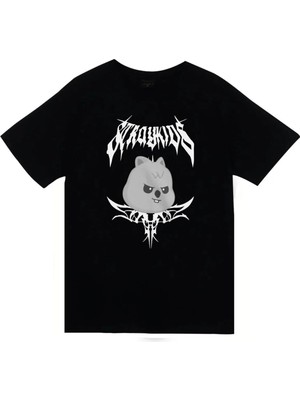 stonedfame Stray Kids Skzoo Han Quokka Karakter Baskılı Unisex %100 Pamuk Siyah T-Shirt