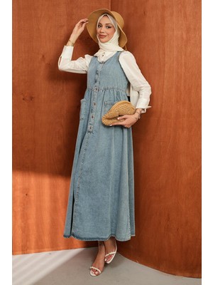 İmaj Butik Mavi Düğmeli Cepli Kot Jile