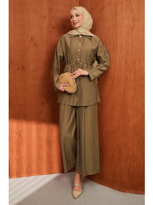 İmaj Butik Haki Bel Ip Büzgülü Tunik Pantolonlu Takım