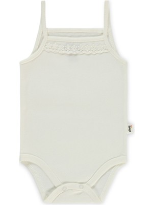 Kujju Civil Baby Ip Askılı Dantelli 12-24 Ay Kız Çıtçıtlı Badi - Ekru