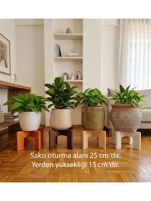 Ahşap Saksı Standı - 4 Renk 25 cm x 15 cm Saksılık - Saksı Altlığı , Bitki Standı ve Çiçeklik