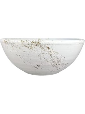 Bitki Tasarımı Ev Dekorasyon Beyaz Üzeri Gold Mermer Efektli Aranjman Sunumluk Toprak Saksı 20 cm Çap