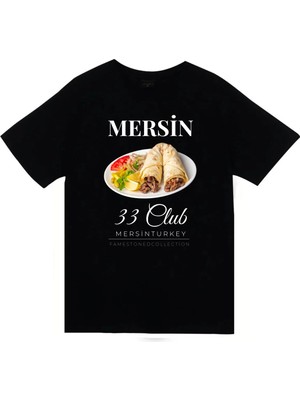 stonedfame Mersin - 33 - Tantuni - Kızkalesi - Şehir Baskılı Unisex %100 Pamuk Siyah T-Shirt