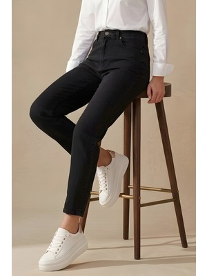 İmaj Butik Siyah Yüksek Bel Mom Jeans Pantolon