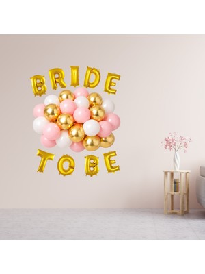 Tedaks Pembe Gold Beyaz Balonlar Gold Folyo Harfli Bride To Be Süsleme