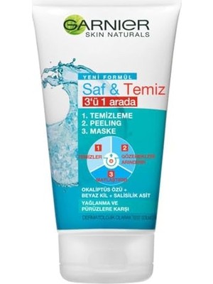 Garnier Saf & Temiz Salisilik Sivilce Görünümü Karşıtı 3'ü 1 Arada (Beyaz Kil, Salisilik Asit, Niasinamid)