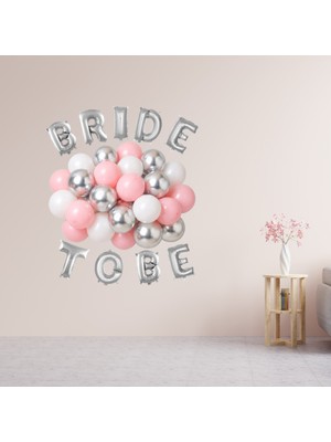 Tedaks Pembe Gümüş Beyaz Balonlar Gümüş Folyo Harfli Bride To Be Süsleme