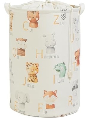 Ocean Home Textile Çocuk Odası Ağzı Büzgülü Sevimli Hayvanlar Oyuncak Sepeti 36 x 48 cm