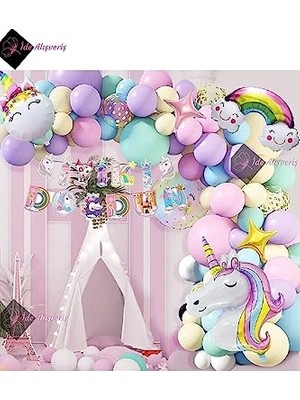 Bkmc Karakterli Unicorn Temalı Iyi Ki Doğdun Makaron Balon Doğum Günü Parti Kutlama Seti BMCNM514