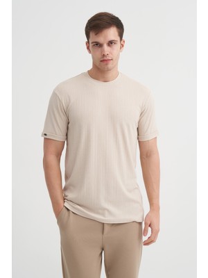 Cazador Bisiklet Yaka Dokulu Erkek T-Shirt 42530 Bej
