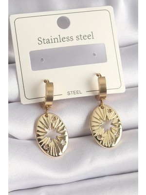 Toyigoo Mey Ithalat® 316L Çelik Gold Renk Kutup Yıldız Işleme Kadın Küpe TYGRSYT9573