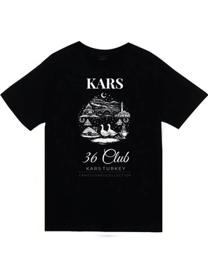 stonedfame Kars 36 Ani Harabeleri Kars Kalesi Kaz Şehir Baskılı Unisex %100 Pamuk Siyah T-Shirt
