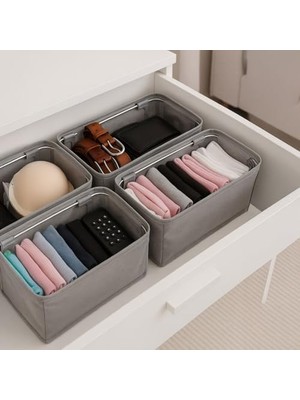 Deconox 4 Adet Tek Boy Katlanabilir Çekmece Organizer Seti | Dolap Içi Saklama Kutusu | Iç Giyim, Çorap ve Aksesuar Düzenleyici | Telli Dik Duruş Sağlayan Kumaş Dolap Düzenleyici 30X15X12.5CM