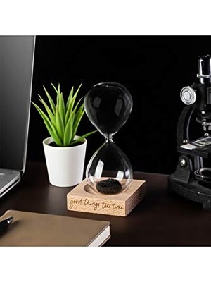 Hediyesepeti Güzel Şeyler Zaman Alır Mottolu Ahşap Kaideli Manyetik Kum Saati Standlı Mıknatıslı Kum Saati