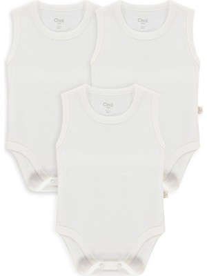 Civil Baby Düz Sıfır Kol 3 Lü 1-3 Yaş Çıtçıtlı Badi - Beyaz