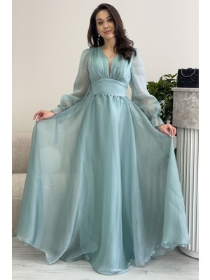 Zks Grup Tekstil-Karpuz Kol Asimetrik Etek Prenses Abiye Elbise Pudra,gold,bej,siyah,beyaz,yeşil,indigo,lila,mavi