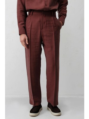 Antioch Bordo Lyocell Relaxed Fit Pileli Erkek Pantolon