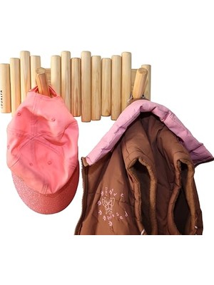 El Üretimi Ahşap Askılık, Duvara Monte Ahşap Duvar Askısı, Portmanto Kapı Arkası Askılık, (Natural)