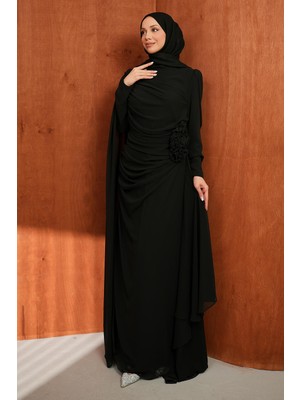 İmaj Butik Siyah Önü Drapeli Büyük Beden Abiye