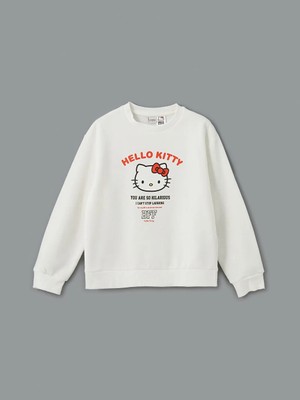 LC Waikiki Lcw Kids Ekru Bisiklet Yaka Hello Kitty Baskılı Kız Çocuk Kalın Sweatshirt