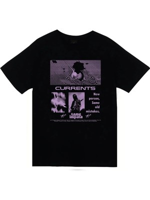 stonedfame Tame Impala Müzik Grubu - Currents Baskılı Unisex %100 Pamuk Siyah T-Shirt