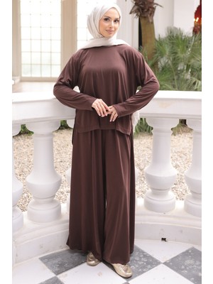 İmaj Butik Kahverengi Sweat Pantolonlu Modal Takım