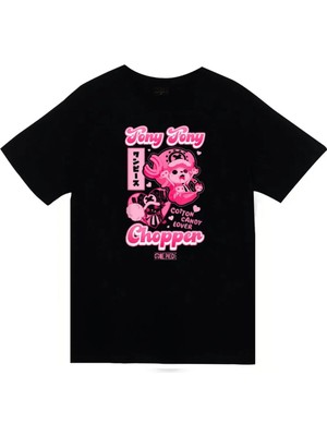 stonedfame One Piece - Tony Tony Chopper - Anime Baskılı Unisex %100 Pamuk Siyah T-Shirt